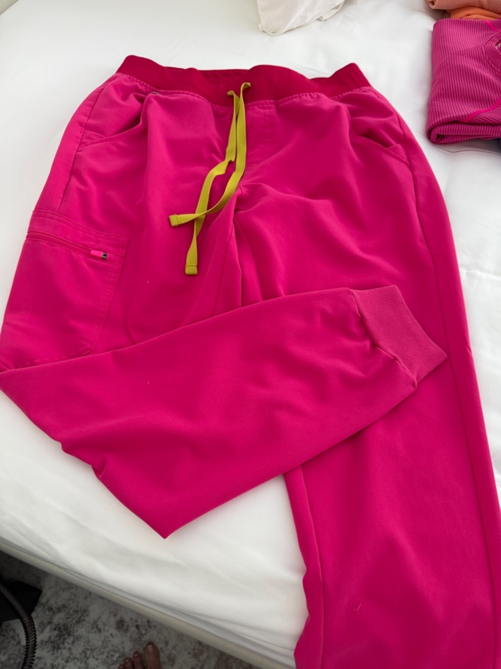 Figs Women's Hot Pink Jogger Scrub Pants with Lime Drawstring